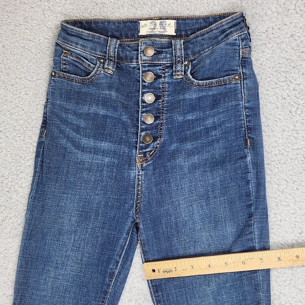 We The Free Jeans Womens 25 Medium Wash High Rise Flare Bell Bottom Button Fly - Picture 6 of 16